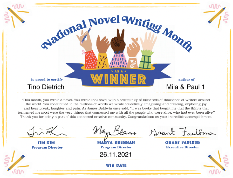 National Novel Writing Month Winner Tino Dietrich